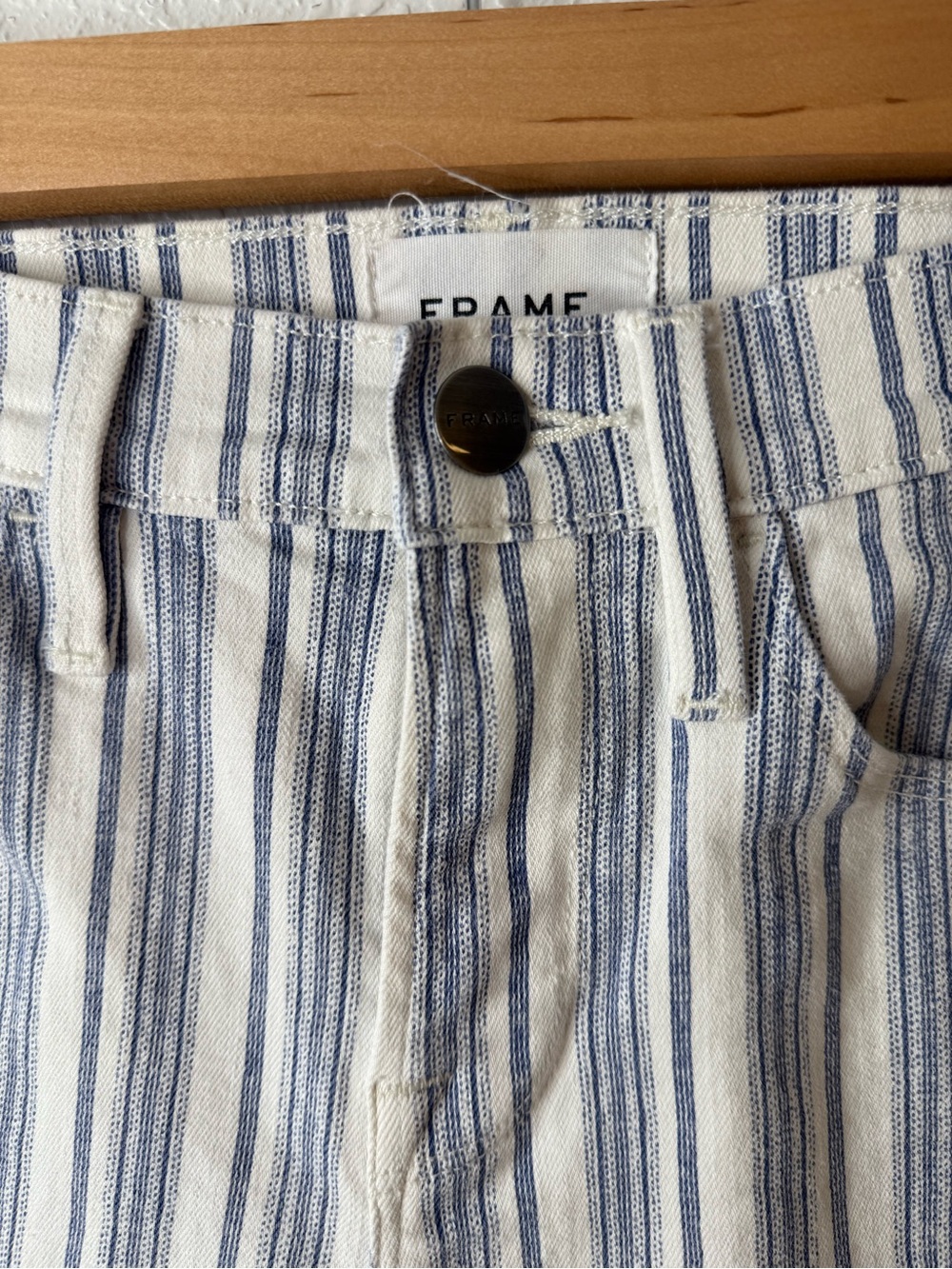 FRAME Le Skinny de Jeanne Crop Jeans 25 Blue White Stripe Raw Hem - Picture 5 of 13